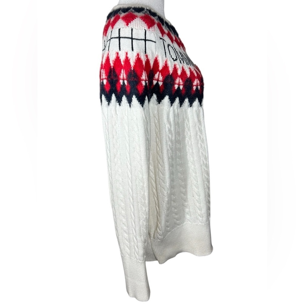 Womens Tommy Hilfiger Fair Isle Cable Knit Ski Sweater White Red Logo Size Large - Picture 8 of 12